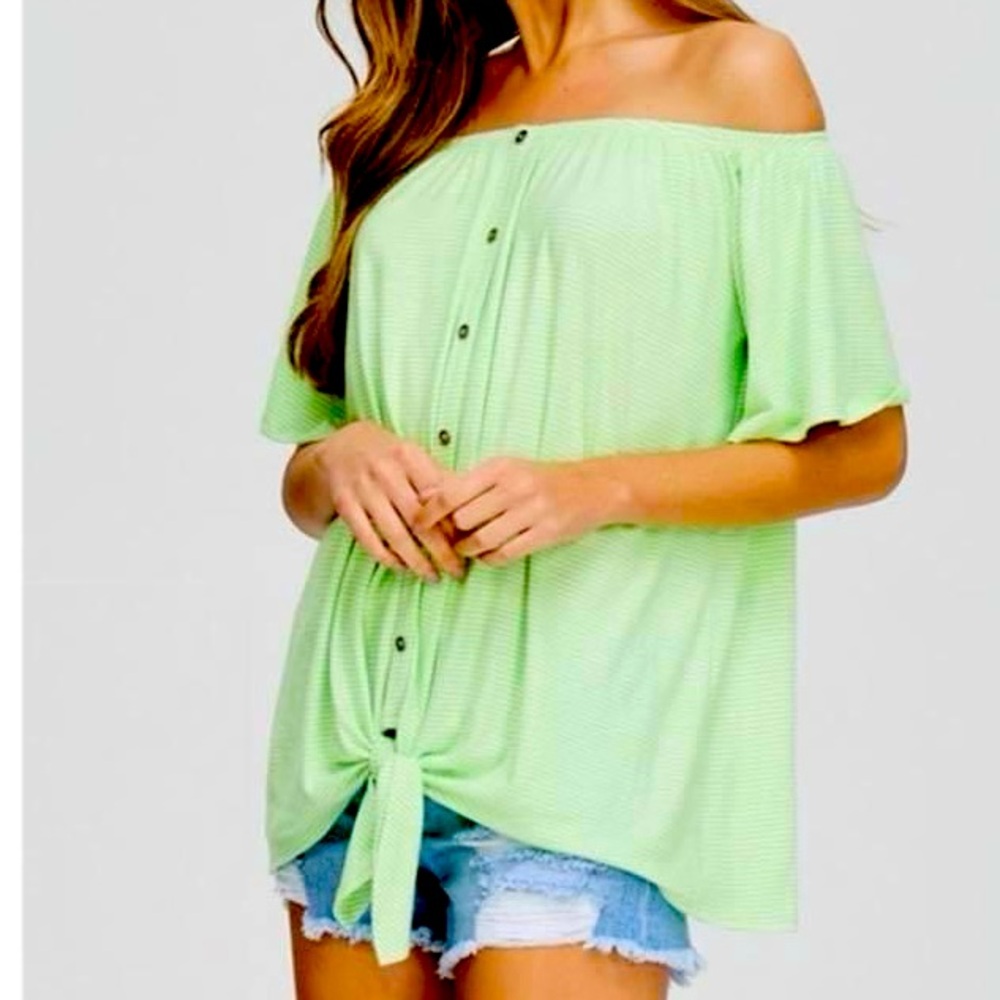 Neon green/White Stripe Off Shoulder Top